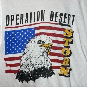 90s Operation Desert Storm Graphic T Shirt Vintage Eagle Plane USA flag White L